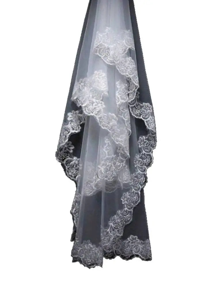 White Ivory Lace Embroidery Edge Bridal High Quality Tulle  Bride Veils 1 Layer Married Wedding Accessories 2024