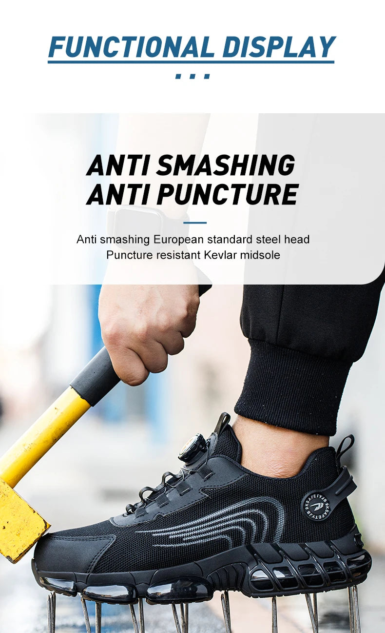 Unisex Rotating Button Safety Shoes Men For Work Sneakers Shoes Puncture-Proof Protective Women Shoes Steel Toe Work Boots
