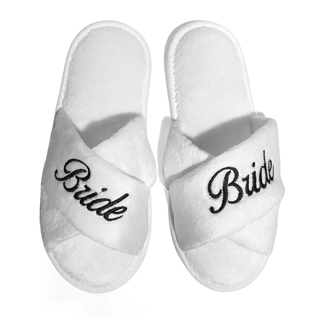 Wedding Party Guests Home Slip-on Letter Print Shoes, For Bride And Bachelorettes Bridal Party Cross Strap Slippers