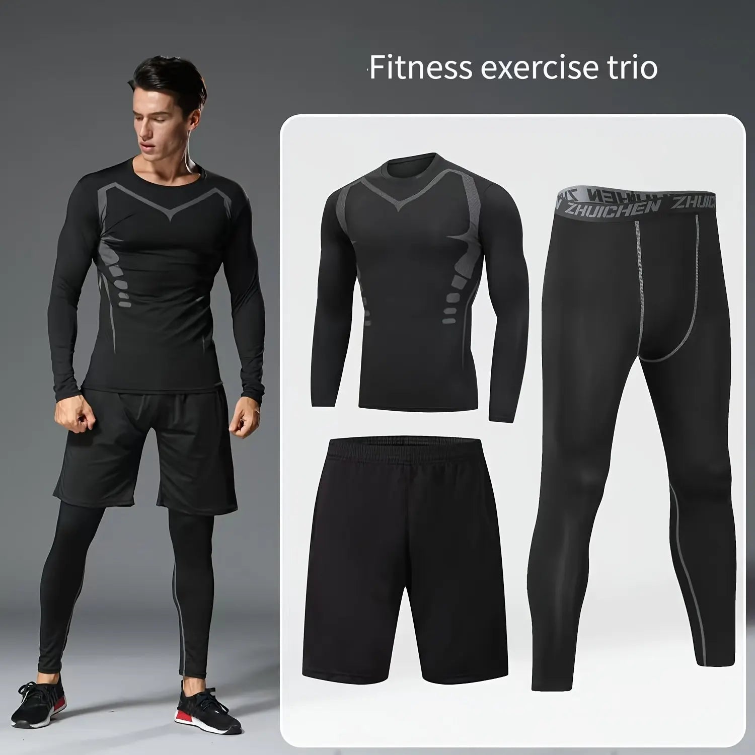 Sportswear for men, running and gym clothes, tight-fitting equipment, morning and night running training sportswear