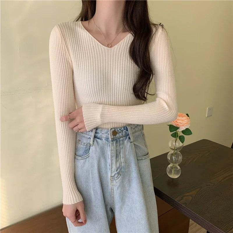 Casual Long Sleeve Knitted Pullover 2025 Autumn Winter Women Sweaters Femme Basic Solid Jersey Tops Fashion Clothes