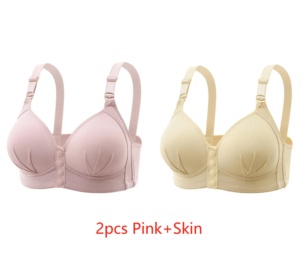 New Front Button Type Sexy Brassiere Anti-sagging Gathered No Steel Ring Ladies Mother Large Size Thin Section Underwear Bra