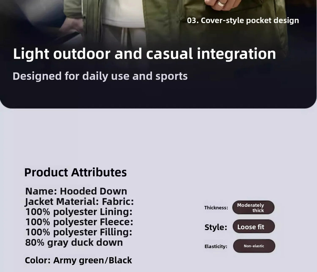 American Sle Men's Parka down Cotton Jaet Winter Workwear coat Mid-Length Hooded Military Coat Outerwear