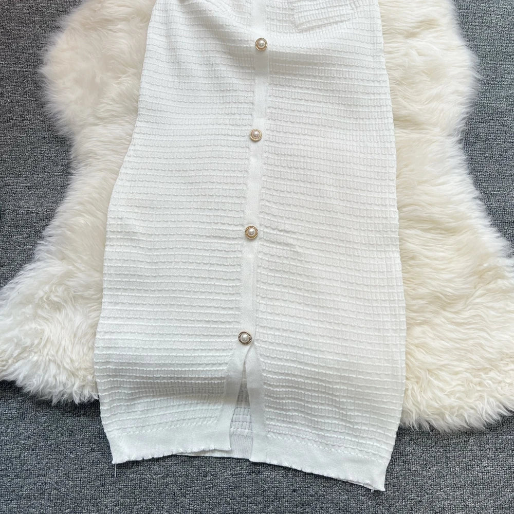 YuooMuoo Chic Fashion Sexy Wrap Hip Knitted Summer Dress Women Bow V-neck Short Sleeve Elegant Office Lady Bodycon Sweater Dress