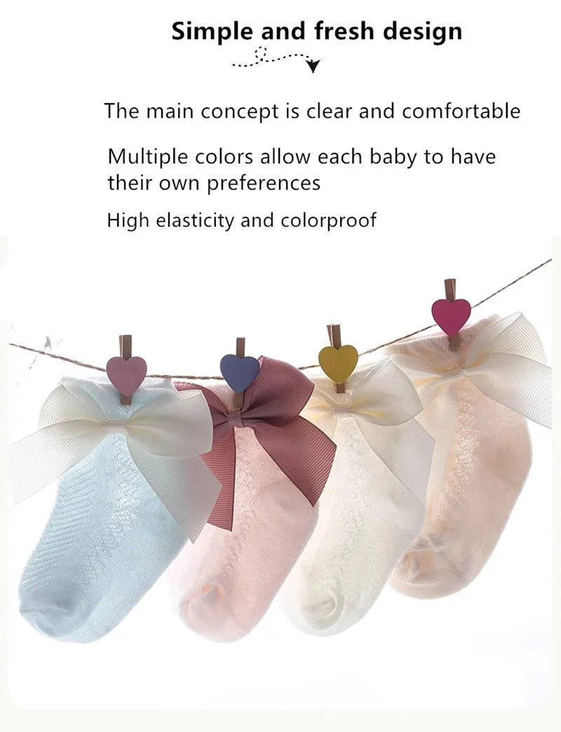 3Pairs/Lot Summer Baby Mesh Socks Bowknot Soft Cotton Newborn Sock Princess Infant Toddler Girls Cute Breathable Socks