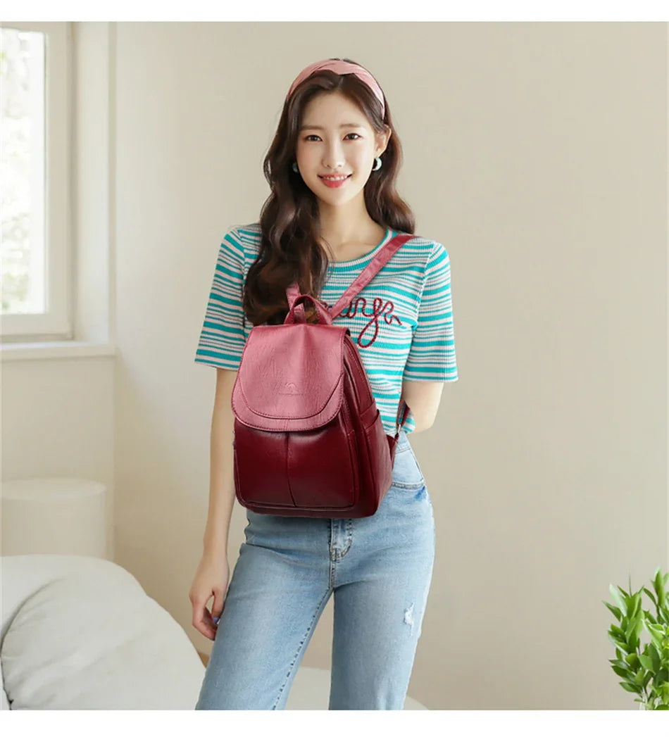Ladies Bookbag Rucksack Women Large Capacity Backpack Purses High Quality PU Leather Female Vintage School Bags Travel Bagpack