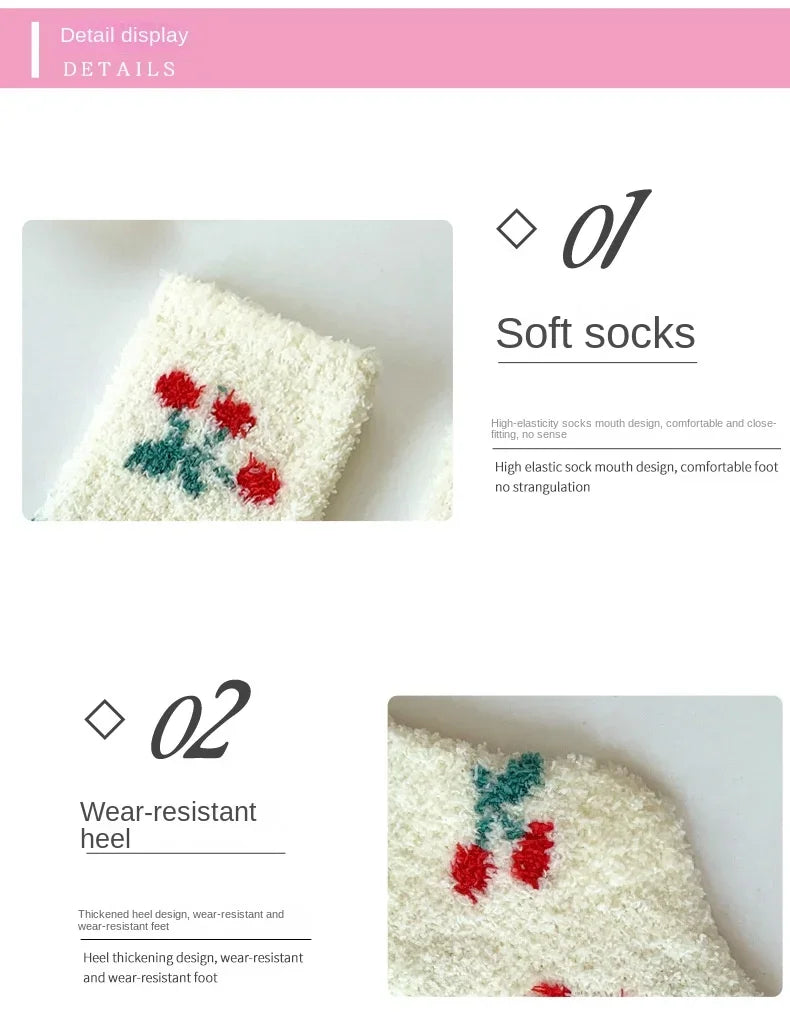 Japanese Kawaii Cute Socks Autumn Winter Thicken Warm Soft Plush Women Socks Coral Fleece Thermal Homewear Floor Sleeping Socks
