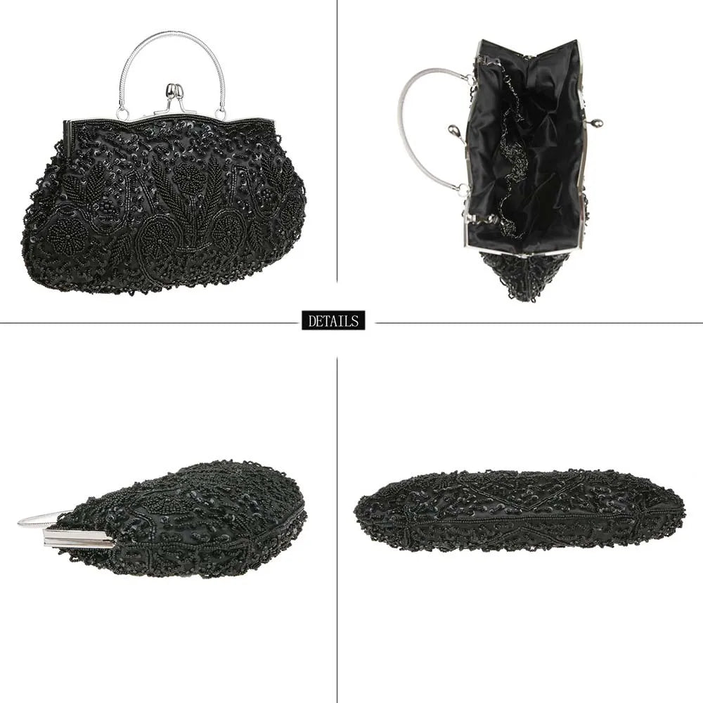 Women Clutch Bags Ladies Beads Evening Bags Wedding Party Bridal Embroidered Handbag Women Solid Retro Small Totes Mini Wallets