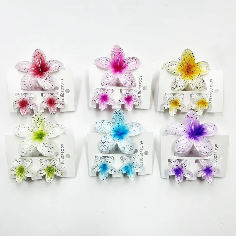 3Pcs/Set Sweet Flower Colroful Gradient Hair Claws Ponytail Cip Clamp Barrettes Hairpins For Women Girl Beach Hair Accessories