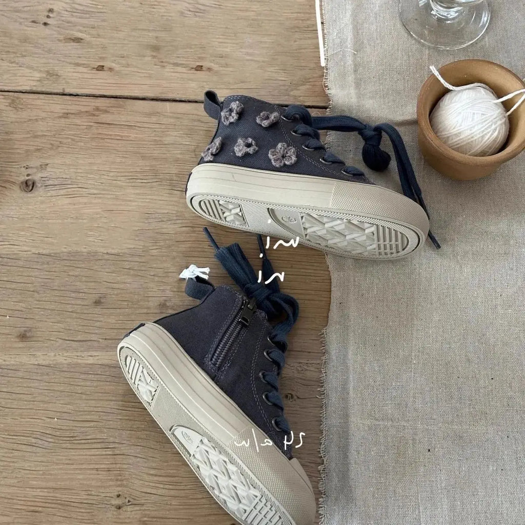 Children High Top Canvas Shoes Baby Soft Casual Shoes Boys Girls Fashion Anti-slip Side Zip Sneakers