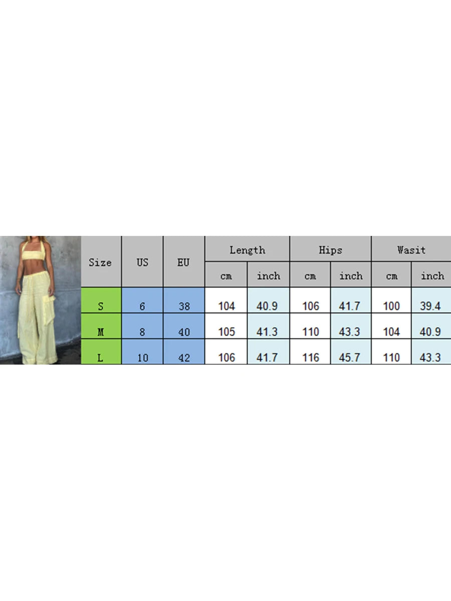 Women's Loose Cargo Pants Solid Color Drawstring Wide Leg Trousers with Pockets Casual Sweatpants Streetwear