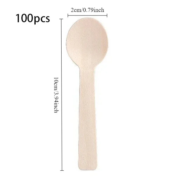 100Pcs Disposable Mini Wooden Spoons Ice Cream Spoon Fruit Dessert Forks Spoons Wedding Party Tableware Kitchen Accessories Tool