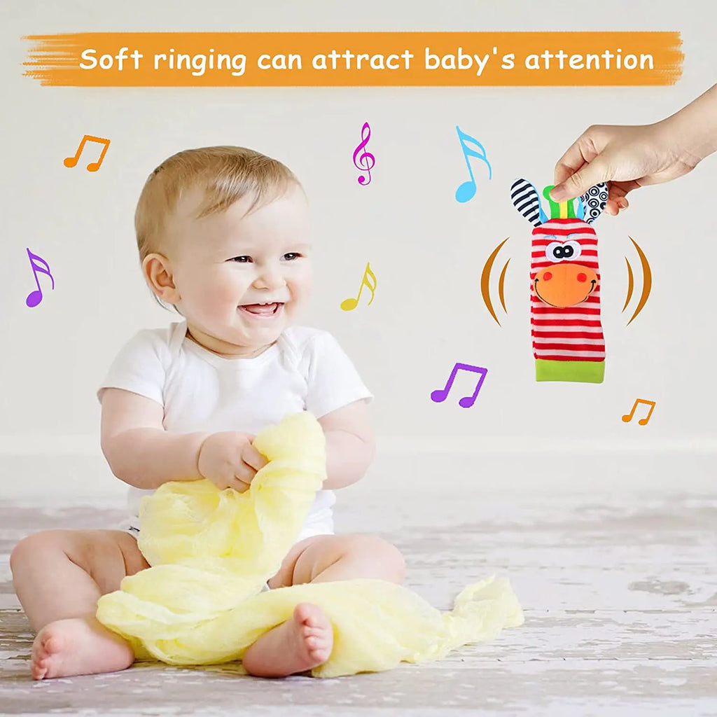 Baby Wrist Rattles Socks Newborn Animal Socks Infants Foot Finder Wrist Strap Baby Socks Sensory Toys Baby Toys 0-12 Months Gift