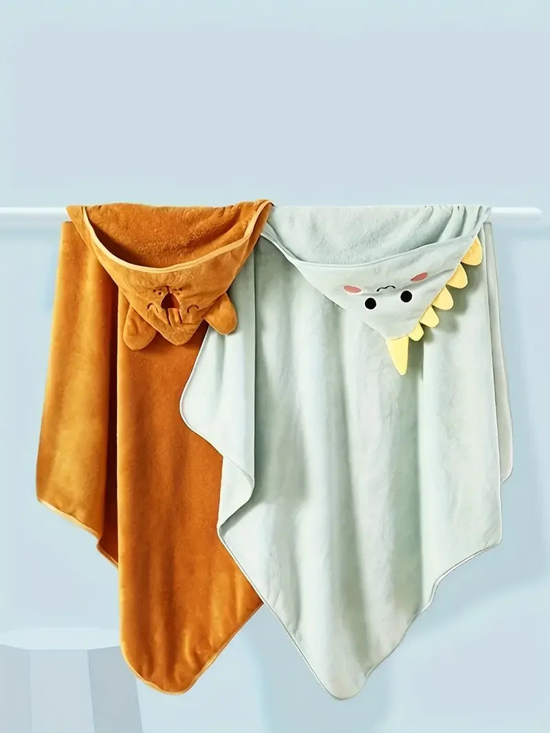 Coral Velvet Kidsren's Cape Bath Towel Newborn Bath Wrap Bath Towel Cute Cartoon Cape Bathrobe