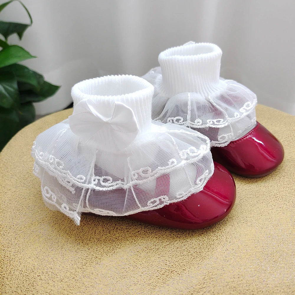 0-9Y Baby Cotton Socks With Lace Girls Ankle Socks Bows Toddlers Floor Sock Cute Frilly Socks For Children Girls Princess Sock