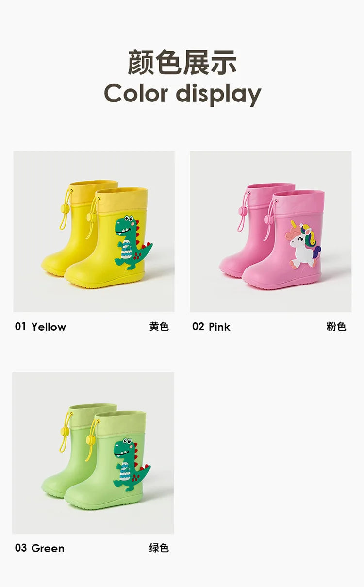 Kids Girl Boy Rain Boots Waterproof Toddler Rainboots Children's Shoes Rubber Boots Kids Baby Cartoon Dinosaur Water Shoes Boots