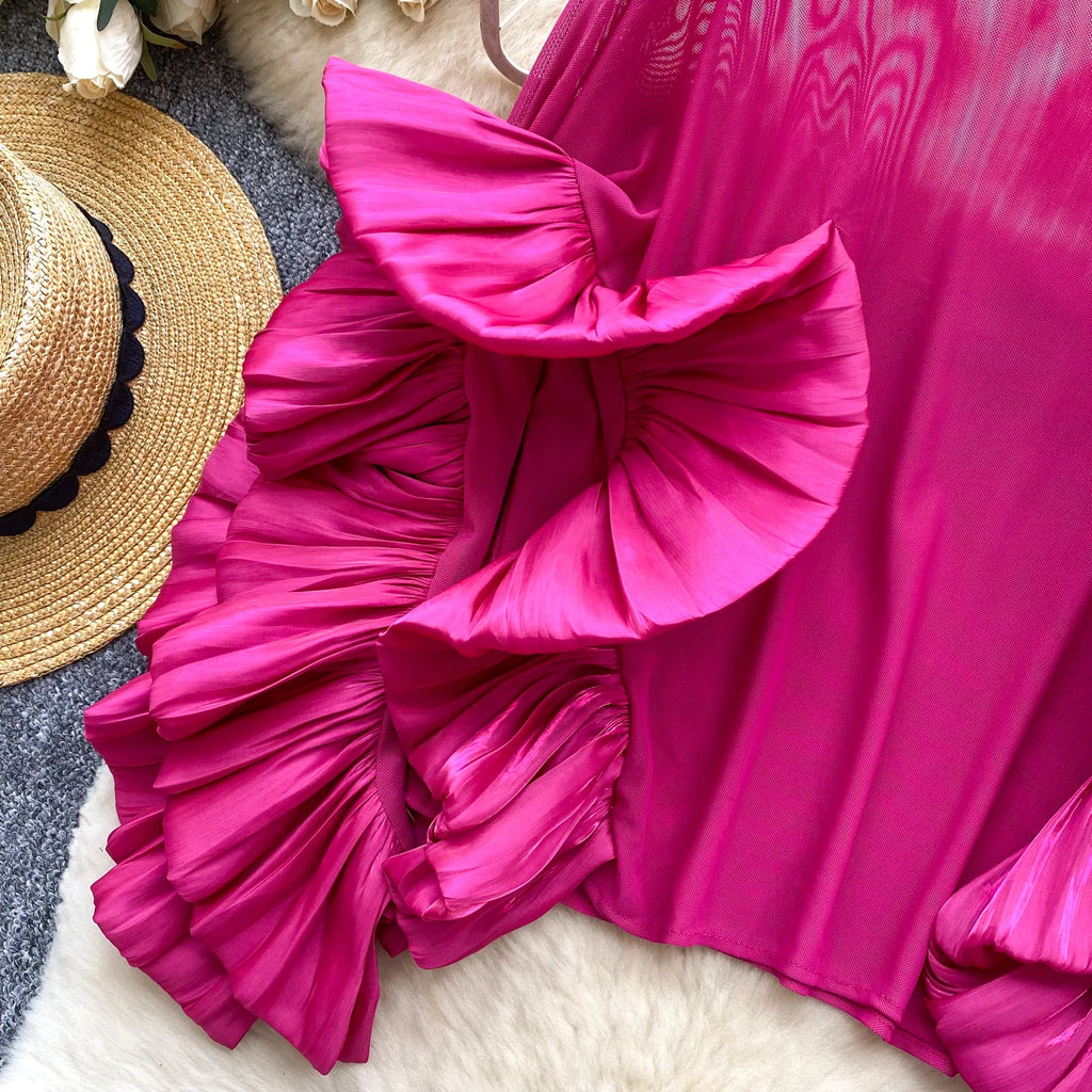 SINGREINY Autumn Ruffles Party Blouses Female O Neck Long Sleeves Temperament Mesh Shirts Women Senior Sheer Loose Thin Tops