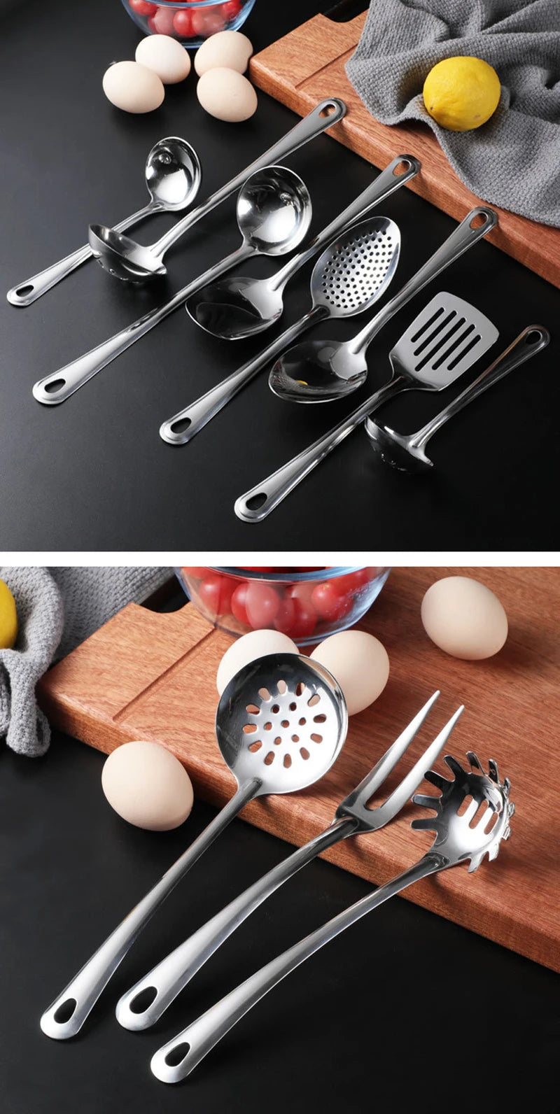 Stainless Steel Kitchen Cooking Pots Spatula Spoon Kitchenware Food Serving Tableware Rice Soup Scoop Colander Home Utensils
