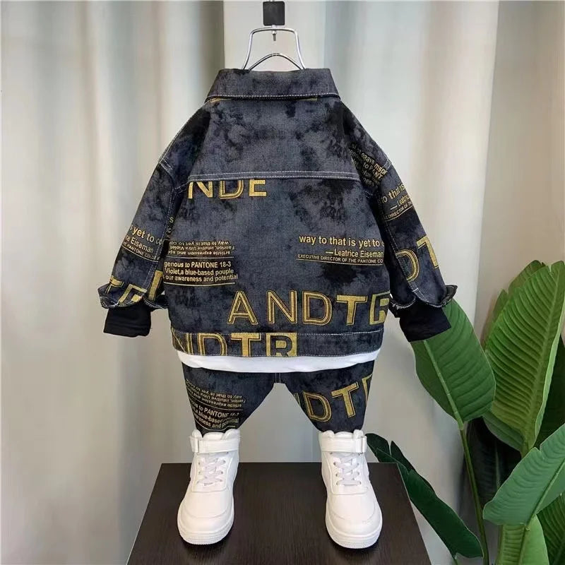 Boys Set Spring and Autumn 2024 New Children's Handsome Clothes Trendy Baby Autumn Fashion Cowboy Two Piece Set Kids Outfits