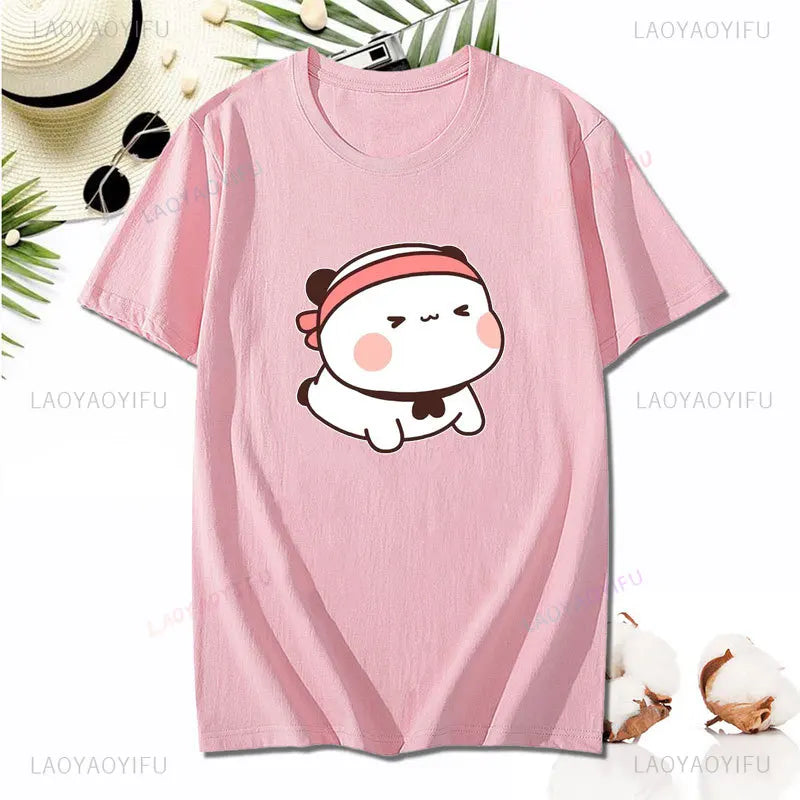 Cute Weight Lifting Fitness Graphic T-shirt Dudu and Bubu Do Yoga Printing Tees Humor Style Lovers' Clothes Valentine's Day Gift