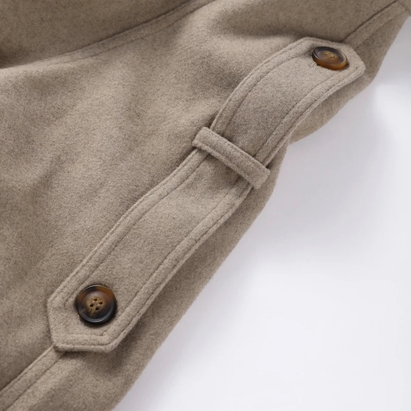 Elegant Women's Short Woolen Coats Stand Collar Double Breasted Long Sleeve Female Jacket 2025 Autumn Winter Lady Warm Outwear