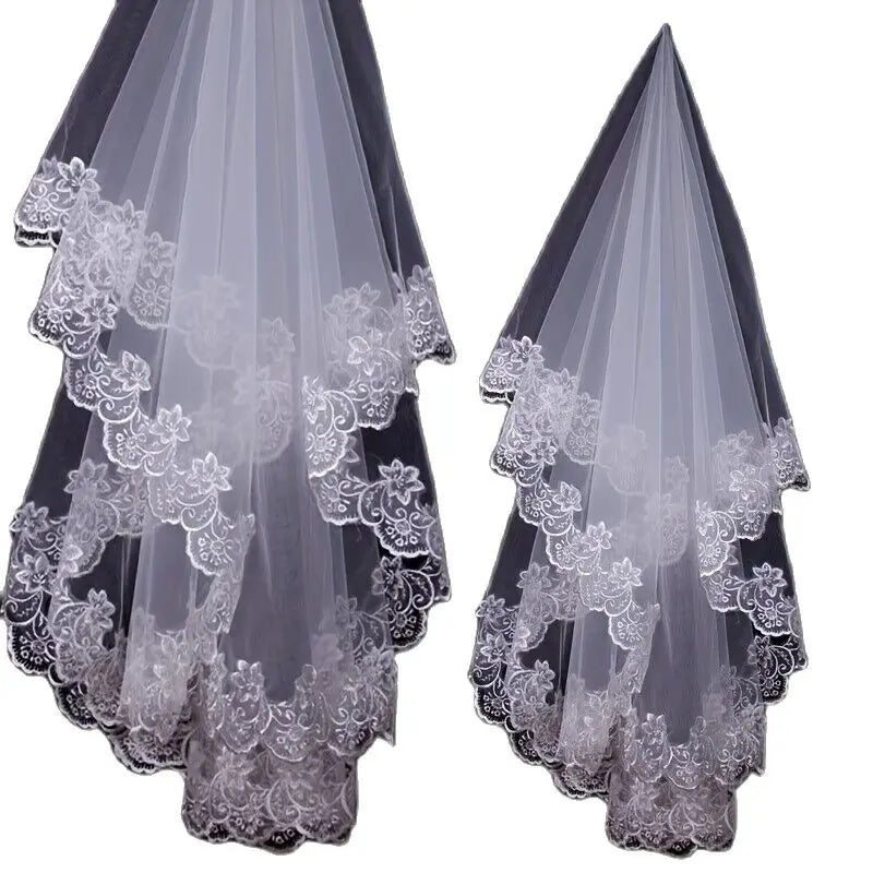 White Ivory Lace Embroidery Edge Bridal High Quality Tulle  Bride Veils 1 Layer Married Wedding Accessories 2024
