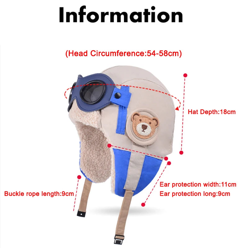 Winter Children Cute Pilot Glasses Lei Feng Hat Boys And Girls Thick Plush Warm Ear Protection Hats
