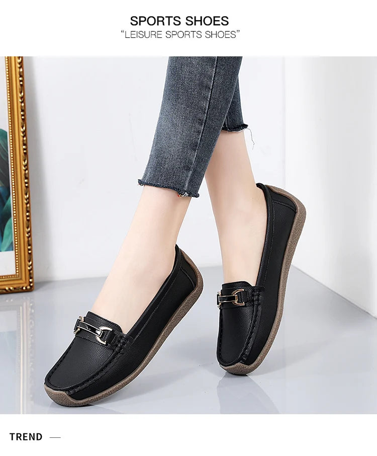 New Summer Sandals For Women100% Genuine Leather Single Shoes, Large-Sized Fashionable Casual Women'S Shoes, Loafers Flat Shoes