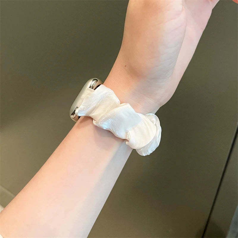 INS Chiffon Ice Silk Elastic Scrunchie Strap For Apple Watch 7 8 6 5 4 Slim Girl Band Loop Bracelet For iWatch 41mm 40 44 45 49