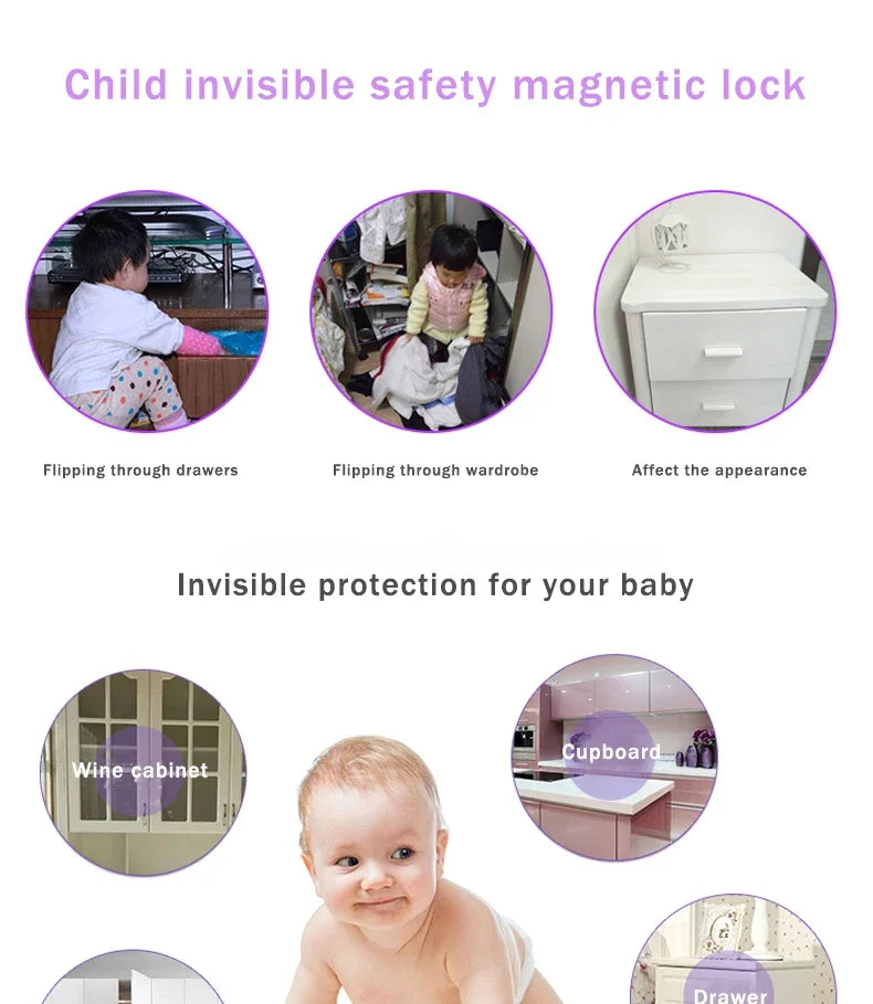 Baby Safety Lock Invisible Lock Kids Security Drawer Latch Cabinet Door Magnetic Child Safety Lock Limiter Children Protection