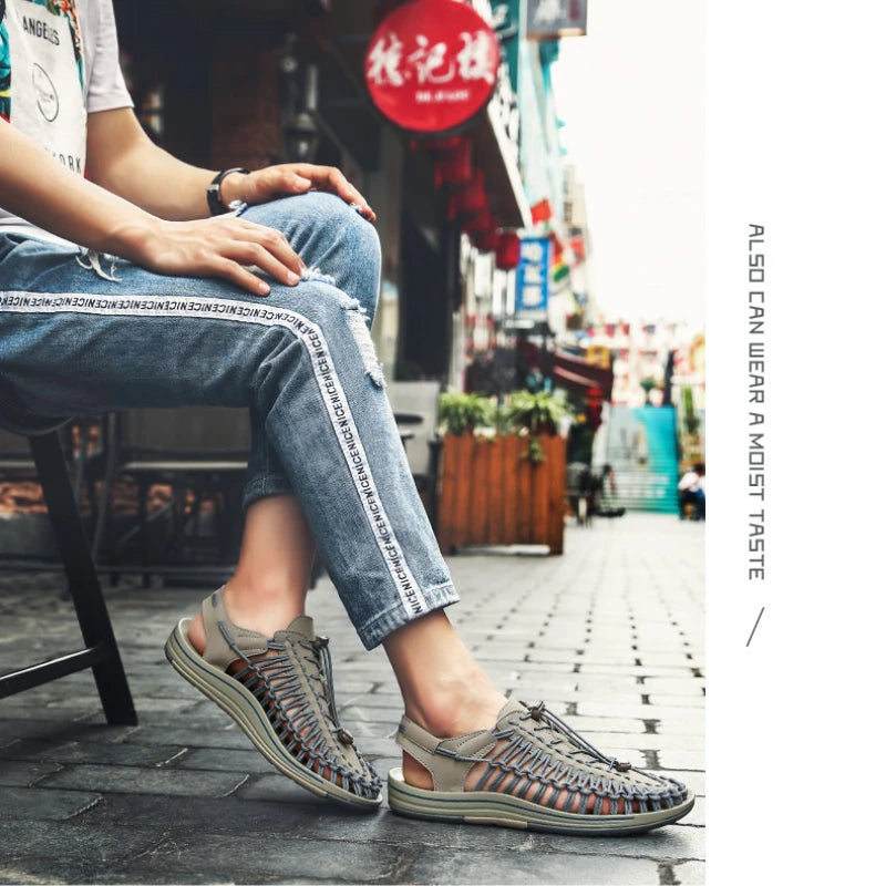 Summer Trend  Men Sandals Handmade Weaving Design Outdoor Beach Slippers Casual Flat Soft Bottom Couple Sandals Sandalias Hombre