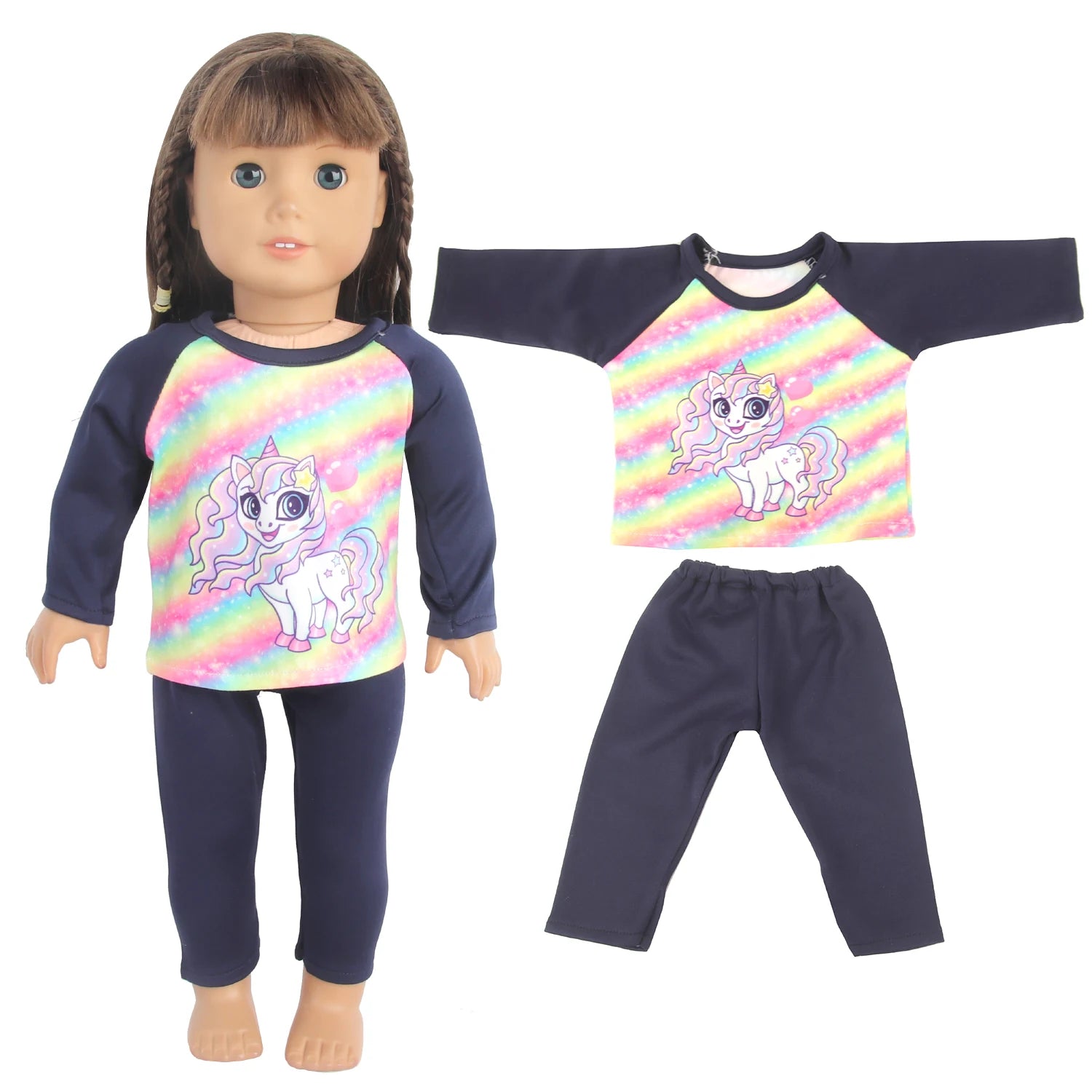 Doll Clothes Pajamas  For 43cm Baby New Born&American 18 Inch Girl Doll Unicorn Shark Cartoon Clothes Suit For Generation Doll
