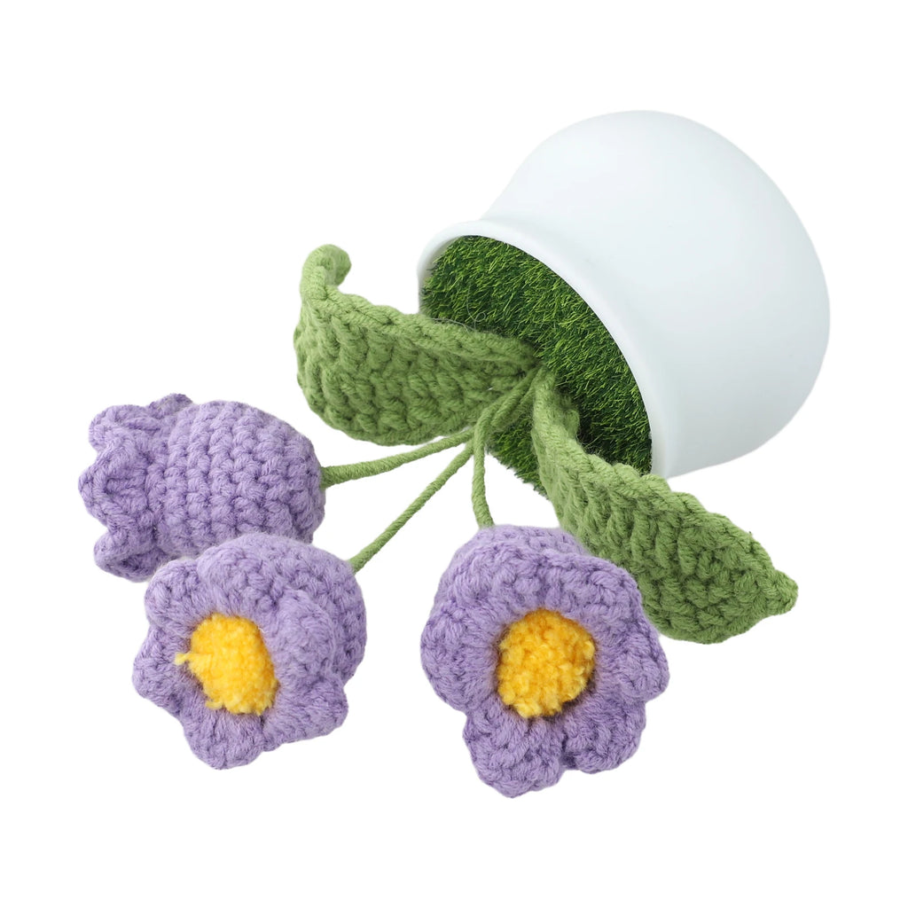 Handmade Crochet Flowers Potted Finished Woven Bouquet Artificial Knitted Flower Lily Table Home Decor