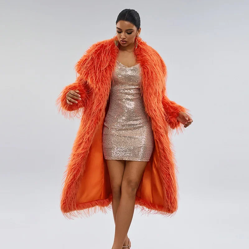 Women’s Tassel Wool Coat – Faux Fur, Solid Color Autumn Winter Jacket