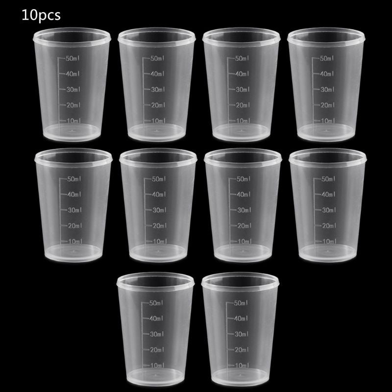 Pack of 10 Reusable 50ML Mixing Cups Plastic Measuring Cups Set with Scale for Mixing Resin Paints School Labs Supplies J60A