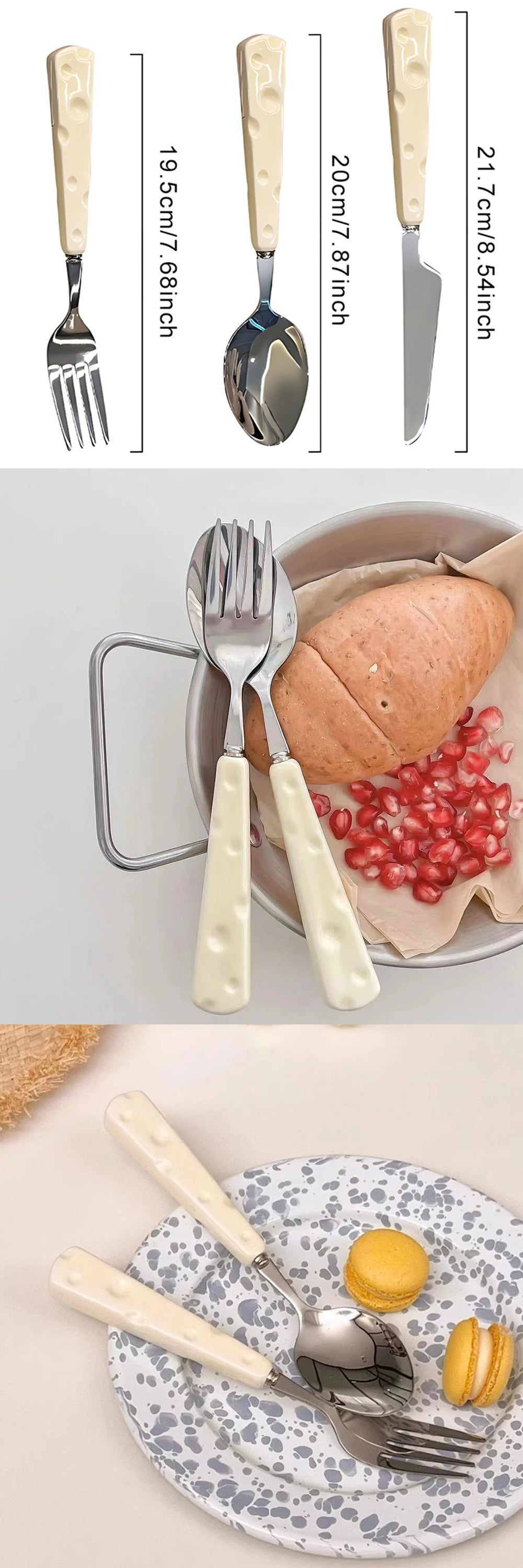 1/3PCS Tablewares Stainless Steel Knife Fork Spoon Ceramic Cheese Shaped Handle Cute Appearance Elegant Household Dinnerware ZYF