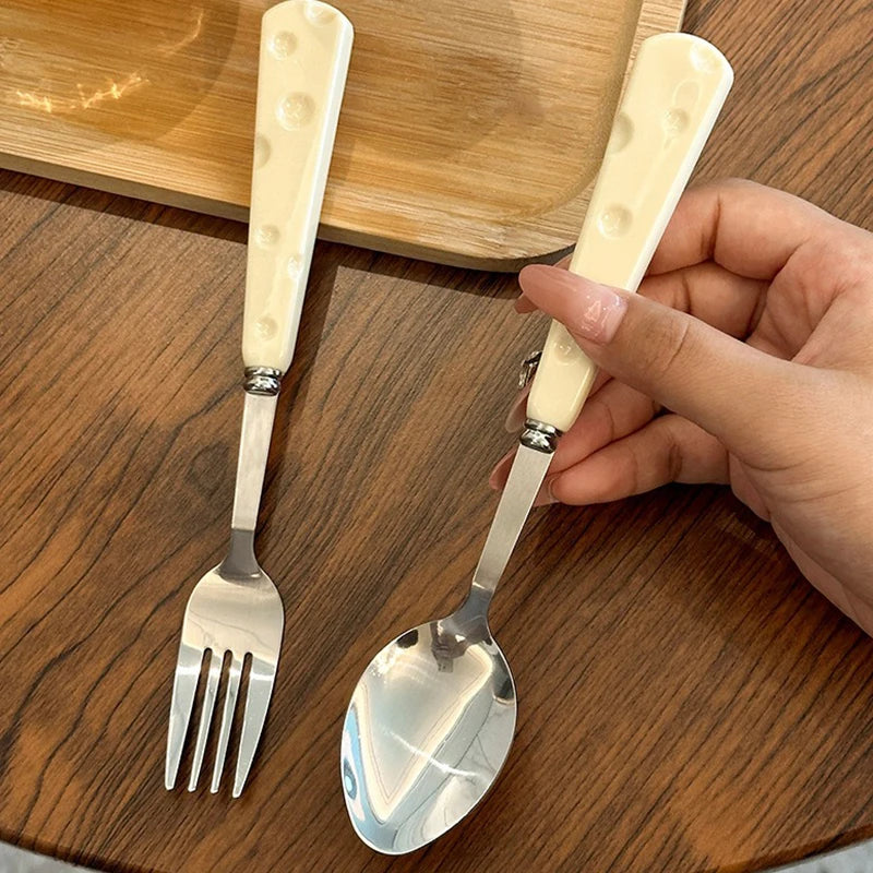 1/3PCS Tablewares Stainless Steel Knife Fork Spoon Ceramic Cheese Shaped Handle Cute Appearance Elegant Household Dinnerware ZYF