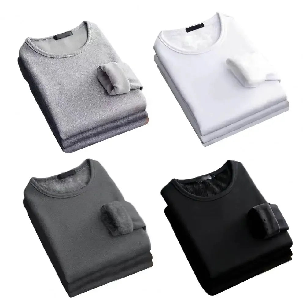 Winter Men Thickening Velvet Warm Tops Men's Long-sleeved Thermal Underwer Male Round Neck Fashion T-shirt