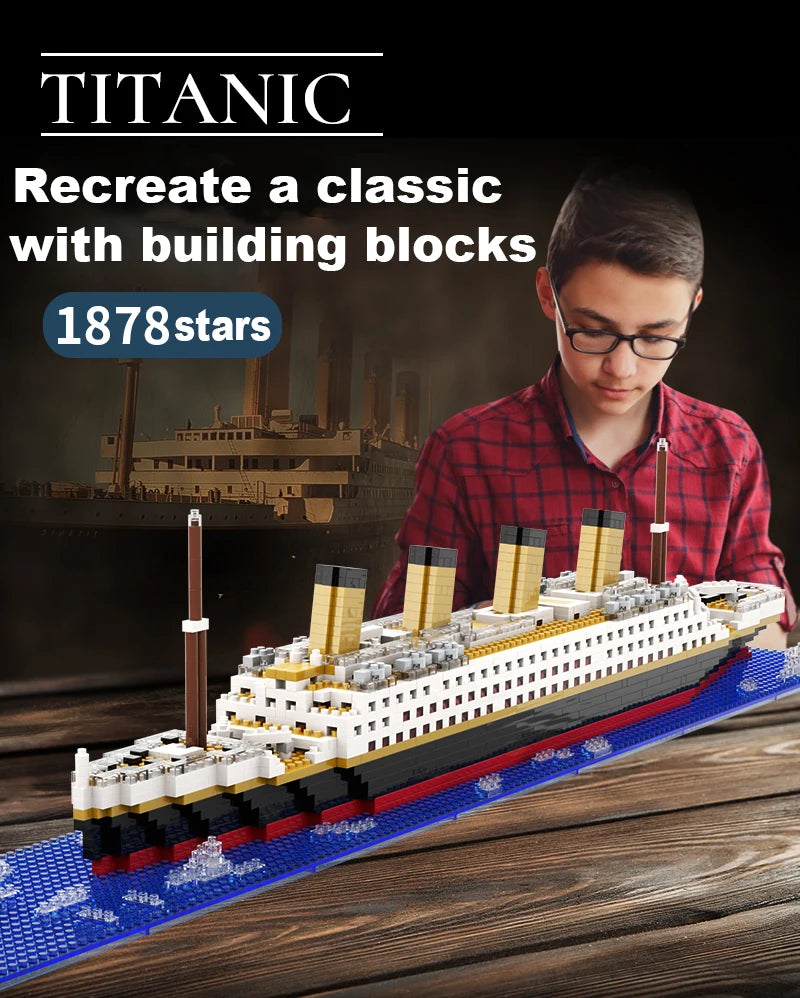 Small Particle Building Block Assembly Toy Titanic Giant Boy Girl Puzzle Cruise Ship Brick Model Kit Desltop Birthday Gift Child