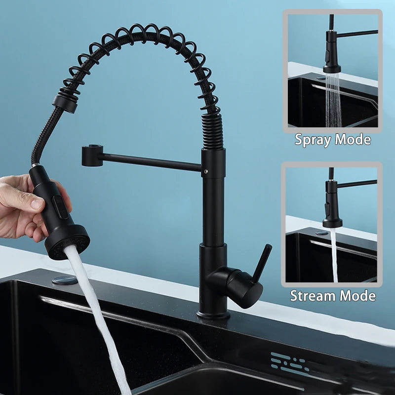 Kitchen Pull Down Spring Sink Faucet 360 Rotation Hot Cold Mixer Tap