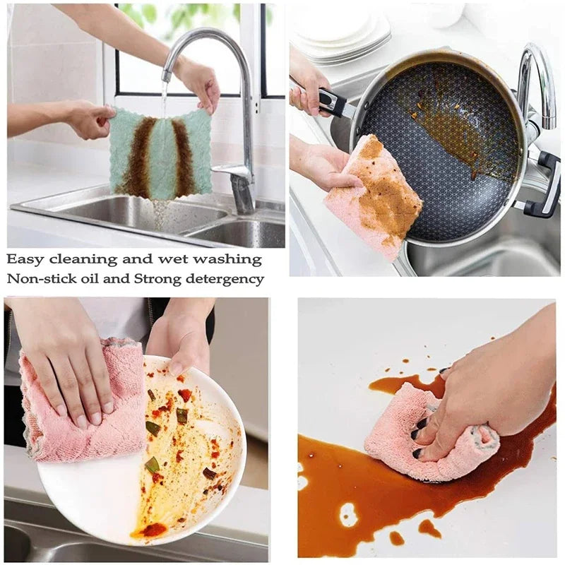 10/20pcs Dishwashing Cloth Kitchen Cleaning Wipes Household Multipurpose Absorbent Nonstick Oil Fiber Cleaning Cloth