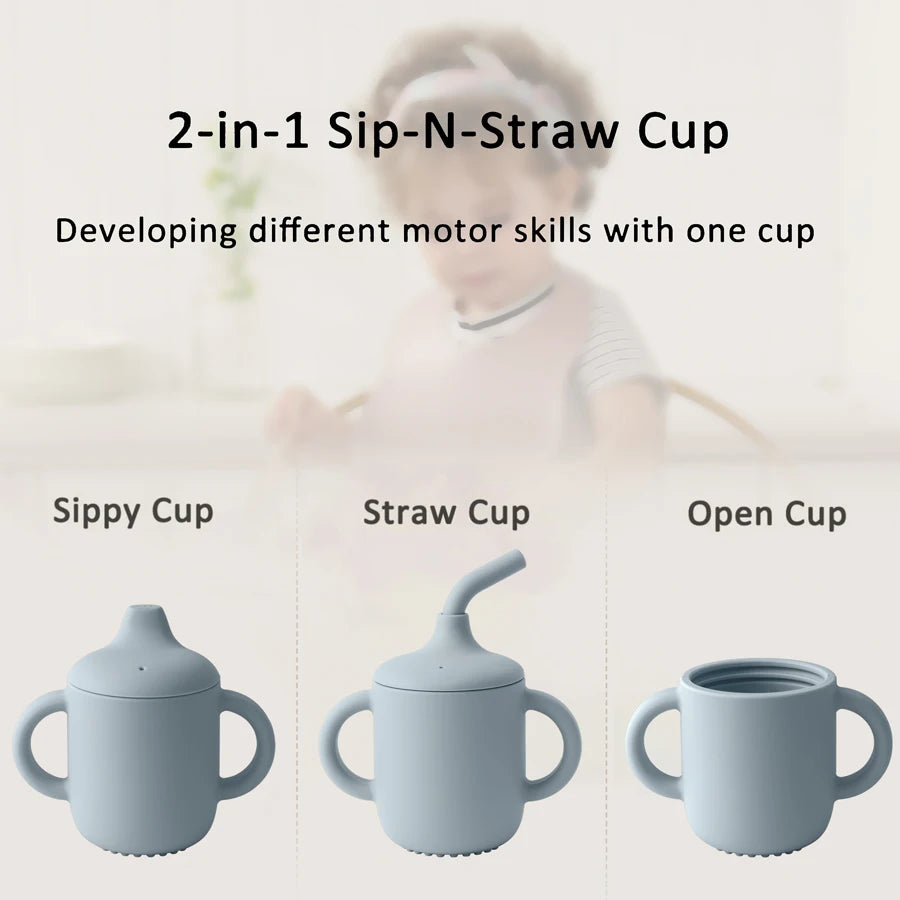 1PCS Two Lids Baby Silicone Straw Cup BPA Free Portable Storage Snack Container Feeding Cup Kids Learning Drink Cup Baby Stuff
