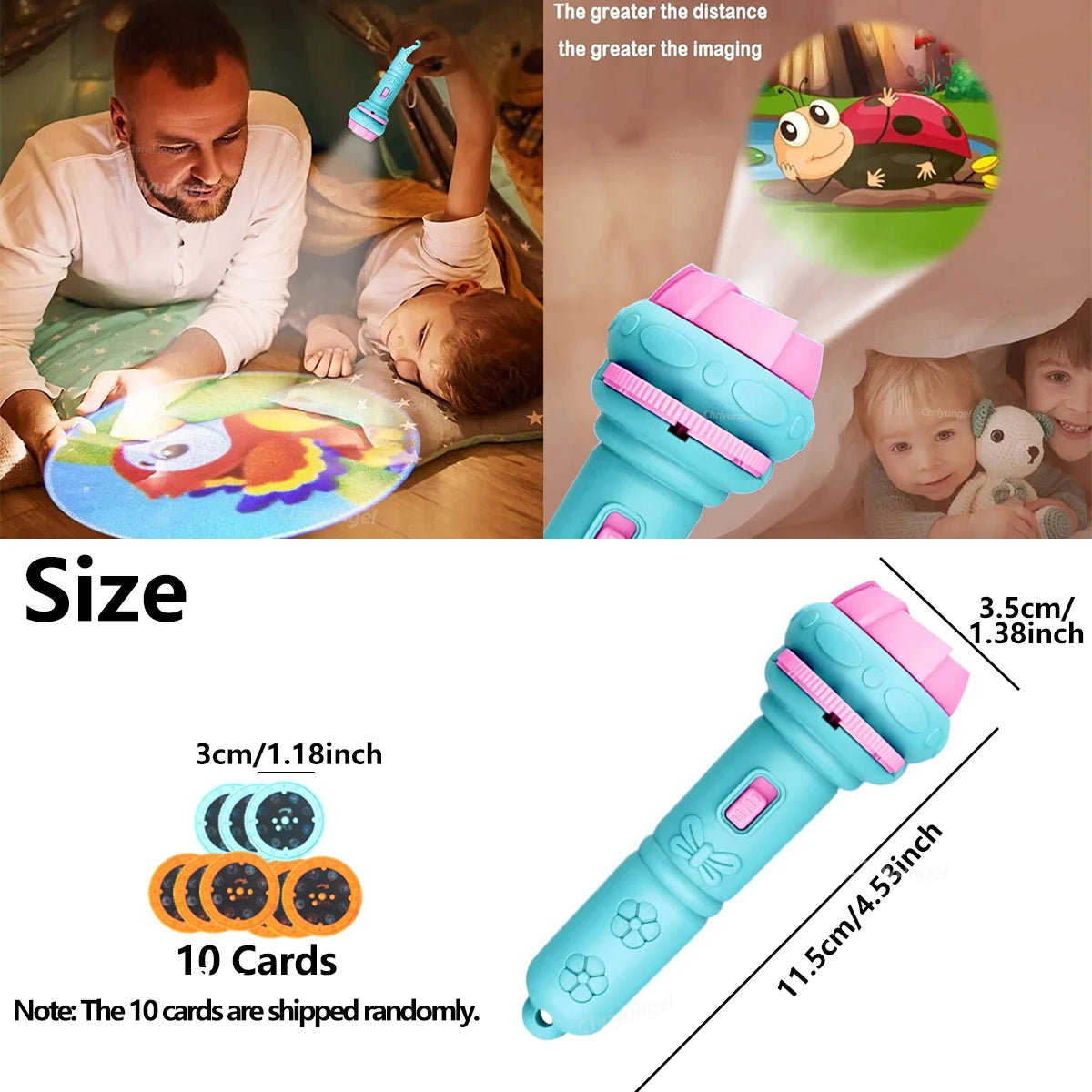 Projector Flashlight for Kids 10 Cards 80 Patterns Bedtime Toys Cartoon Light Educational Toy Gift for Toddler Boys Girls