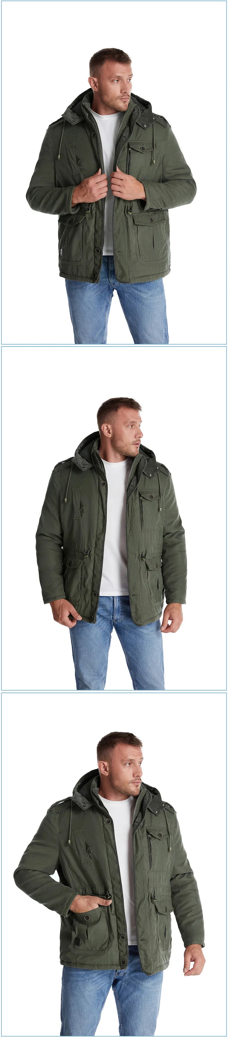 Winter Fleece Parkas Men Warm Windproof Jackets Thick Hooded Parka Coat Mens Fur Linner Outerwear Casual Cotton Padded Jacket