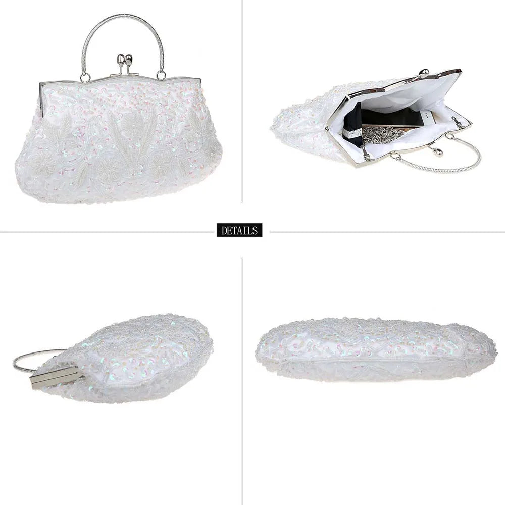 Women Clutch Bags Ladies Beads Evening Bags Wedding Party Bridal Embroidered Handbag Women Solid Retro Small Totes Mini Wallets