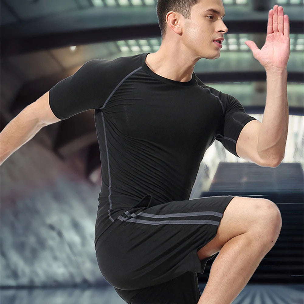 Anime Jujutsu Kaisen Toji Compression Shirt Set Casual Performance Set Men's Athletic Workout Quick Dry Tee+Sweatpants Unisex