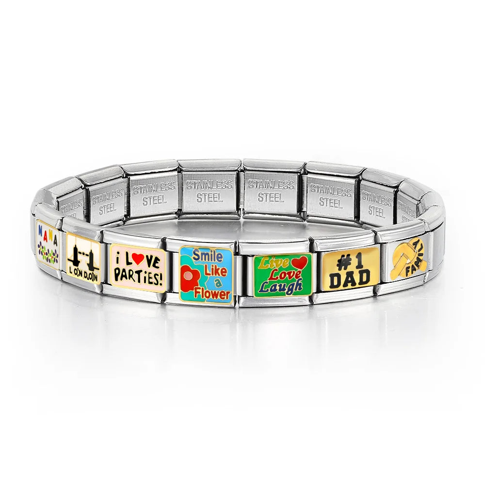 New Personalized English Words 100% DAD NANA LOVE SEXY Italian Charm Link Fit 9mm Stainless Steel Making DIY Bracelet Jewelry