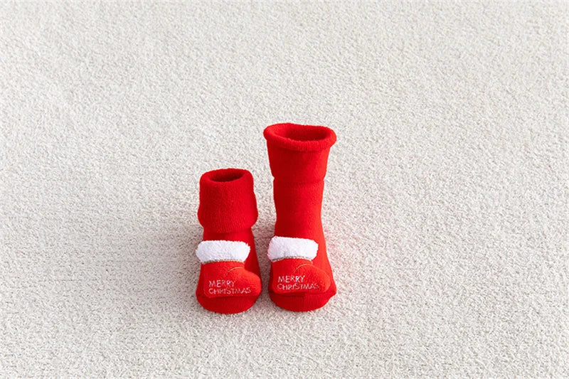 Baby Christmas Socks Newborns Cotton Winter Thickened Short Socks Kids Floor Socks Girls Boys Non-slip Print Toddler Clothing