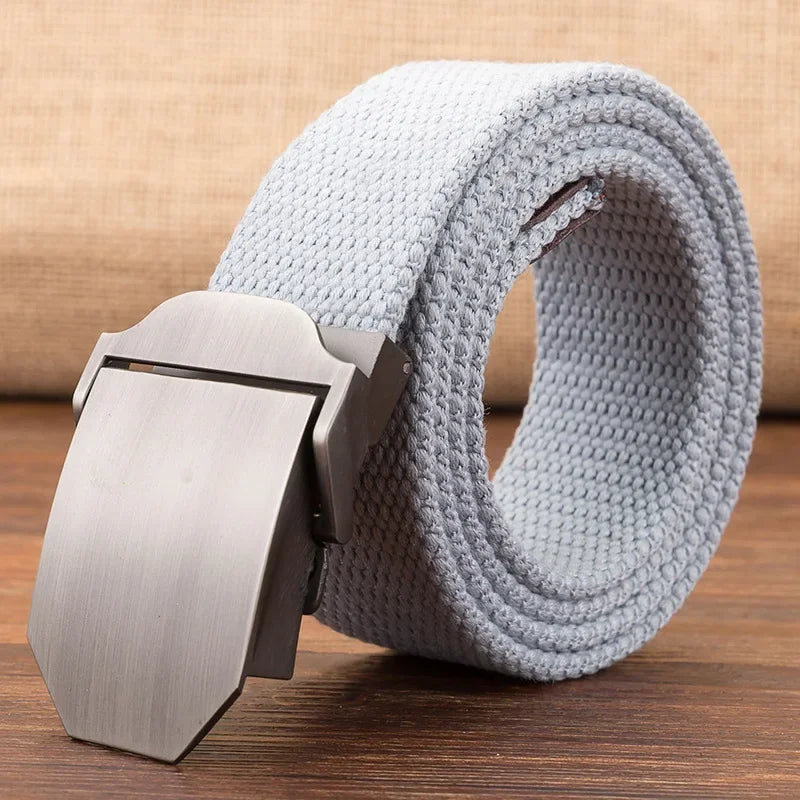 Men Waist Belt Outdoor Sports Canvas Belt Luxurious Gloss Metal Buckle Jeans Waist Circumference Military Tactical Nylon Weaving