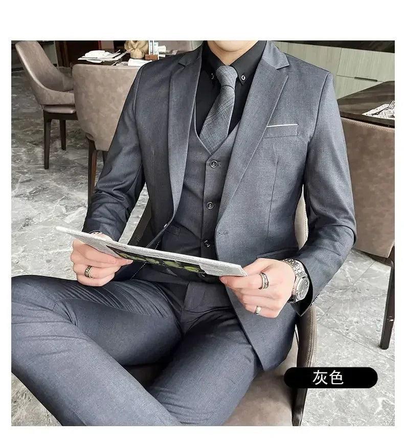 S-9XL New (Blazer+Vest+Pants) Men's Fashion Business Gentleman Professional Formal Dress Korean Version Banquet Dress Suit 6XL